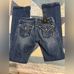 Miss Me Dark Blue Boot Cut Jeans with Embellished Pockets